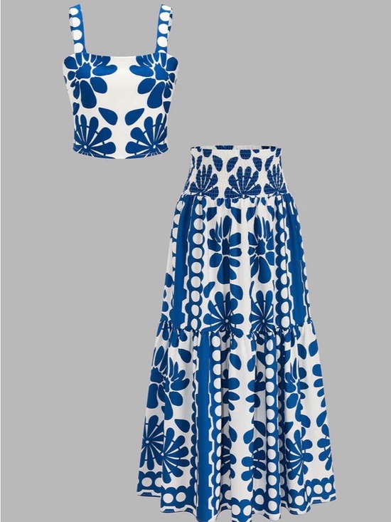 Commense Dresses & Skirts - Commense Floral print cami Top & Smocked Skirt Set